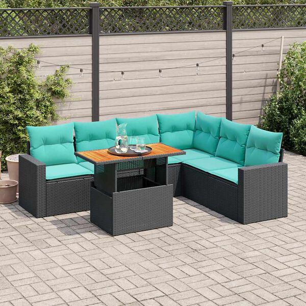vidaXL Salon de jardin 7 pcs avec coussins noir r&eacute;sine tress&eacute;e