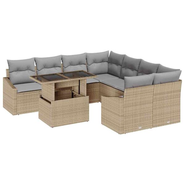 vidaXL Ensemble de canap&eacute; de jardin 9 pcs Beige et Gris clair