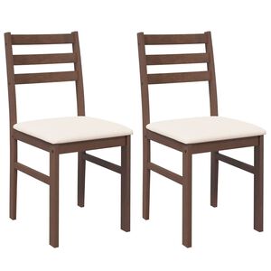 vidaXL Chaises à manger coussins 2 pcs marron bois massif caoutchouc