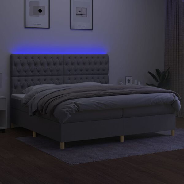 vidaXL Sommier &agrave; lattes de lit matelas et LED Gris clair 200x200 cm