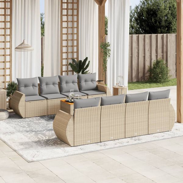 vidaXL Salon de jardin avec coussins 9 pcs beige r&eacute;sine tress&eacute;e