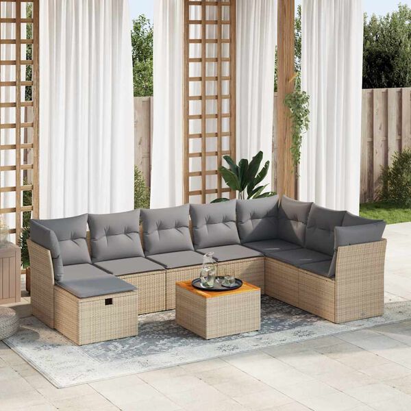 vidaXL Salon de jardin avec coussins 9 pcs beige r&eacute;sine tress&eacute;e