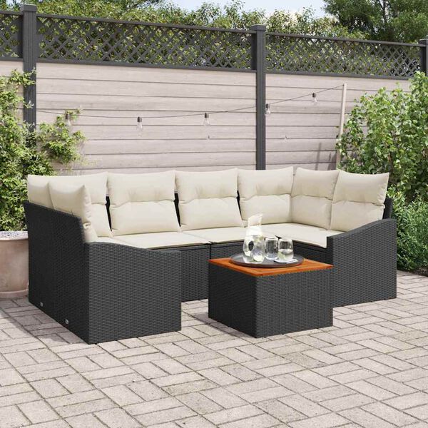 vidaXL Ensemble de canap&eacute; de jardin avec coussin 7 pcs Noir polyrotin
