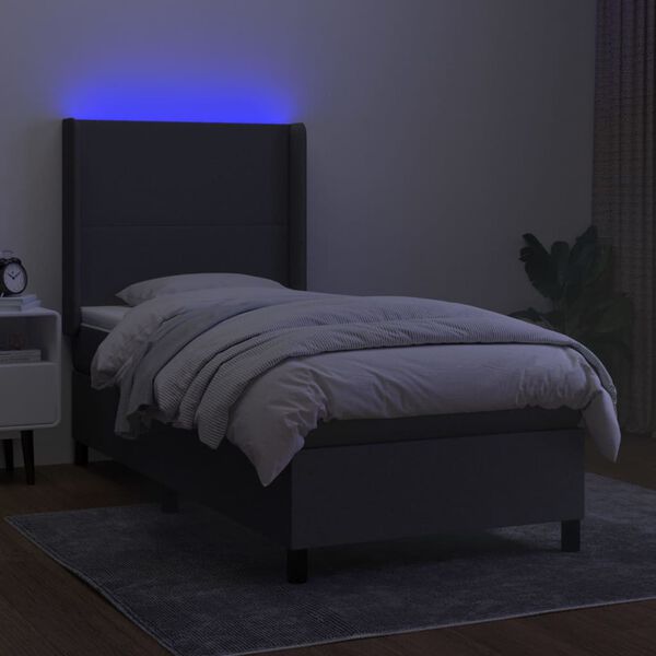 vidaXL Sommier &agrave; lattes de lit matelas LED Gris fonc&eacute; 90x190 cm Tissu