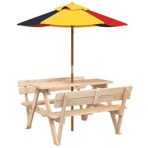 vidaXL Table de pique-nique pour 4 enfants avec parasol bois de sapin