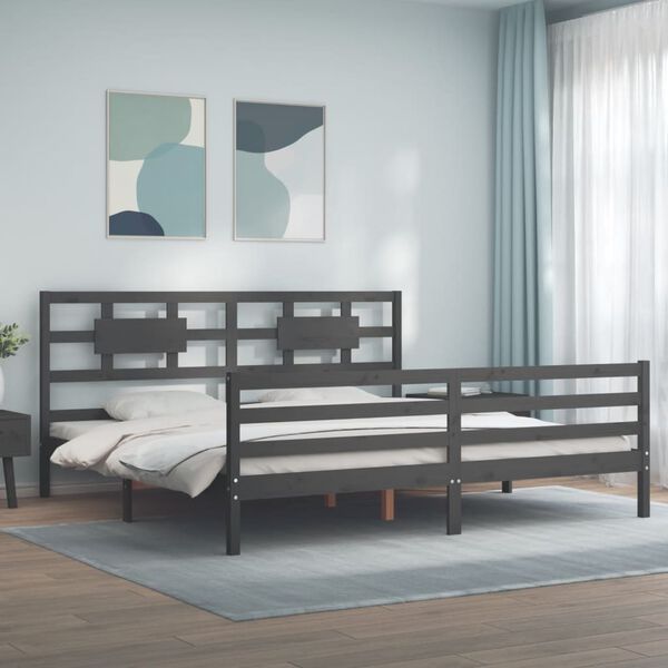 vidaXL Cadre de lit sans matelas gris 200x200 cm bois massif