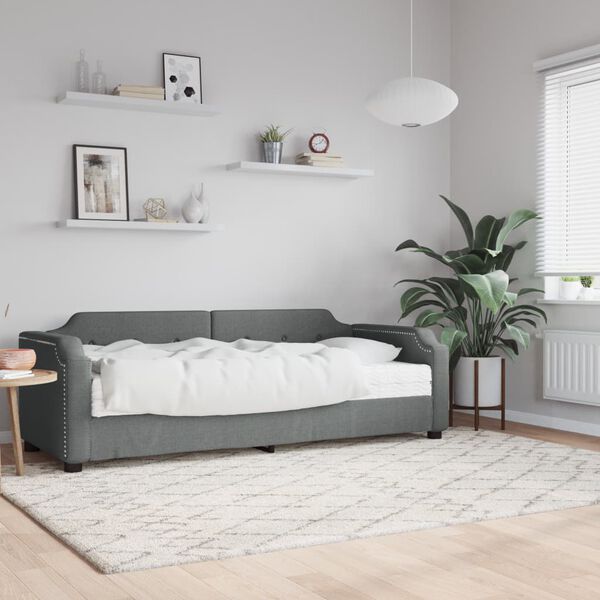 vidaXL Lit de jour avec matelas gris fonc&eacute; 100x200 cm tissu