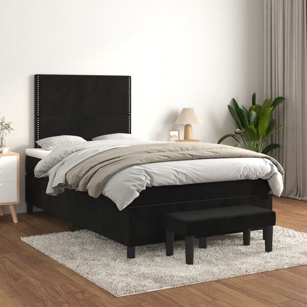 vidaXL Sommier &agrave; lattes de lit avec matelas Noir 120x200 cm Velours