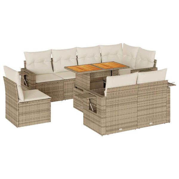 vidaXL Salon de jardin avec coussins 9 pcs beige r&eacute;sine tress&eacute;e