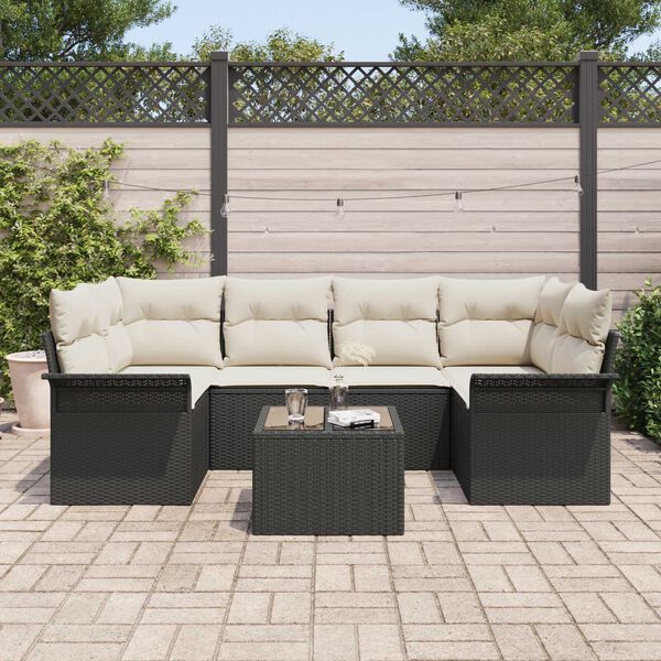 vidaXL Ensemble de canap&eacute; de jardin avec coussin 7 pcs Noir et Cr&egrave;me