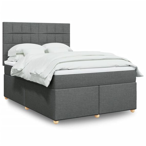 vidaXL Sommier &agrave; lattes de lit avec matelas Gris fonc&eacute; 160x200cm Tissu