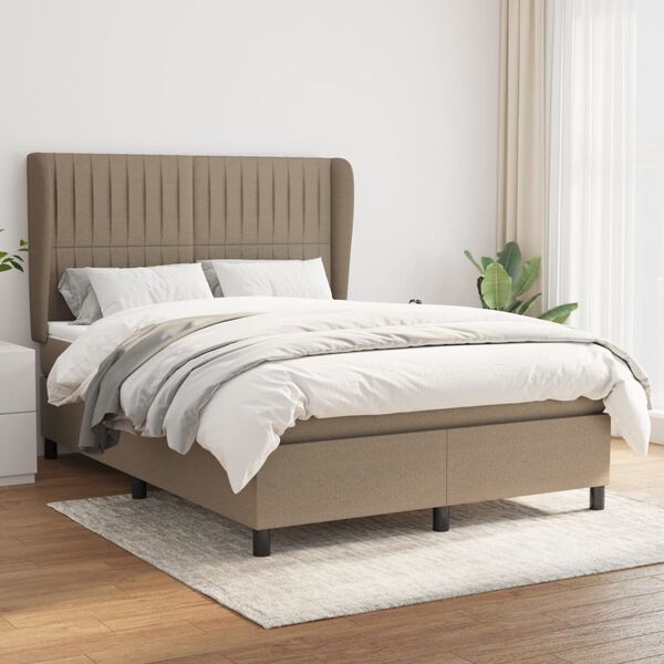 vidaXL Sommier &agrave; lattes de lit avec matelas Taupe 140x200 cm Tissu