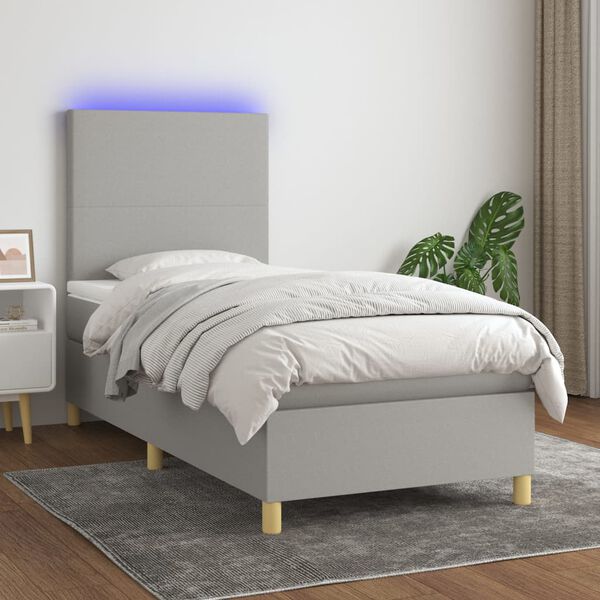 vidaXL Sommier &agrave; lattes de lit avec matelas et LED Gris clair 90x200cm