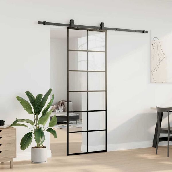 vidaXL Porte coulissante kit de quincaillerie noir 76x205 cm verre ESG