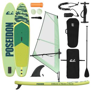 vidaXL Planche SUP Gonflable avec Voile POSEIDON 330 x 76 x 15 cm Vert