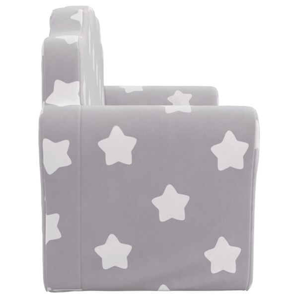 vidaXL Canapé-lit enfant 2 places gris clair étoiles peluche douce