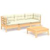 vidaXL Salon de jardin 4 pcs avec coussins cr&egrave;me Bois de pin