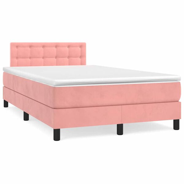 vidaXL Sommier &agrave; lattes de lit et matelas LED rose 120x190 cm velours