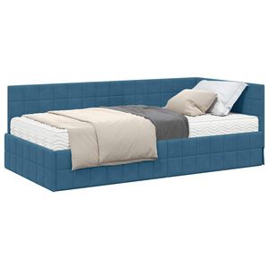 vidaXL Cadre de lit d'angle avec matelas 2 pcs Bleu Velours