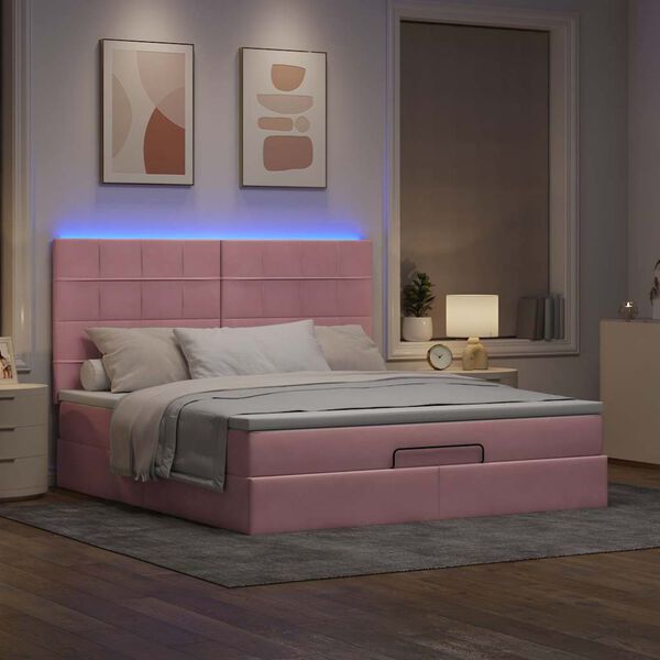 vidaXL Cadre de lit ottoman avec matelas rose 180x200 cm velours