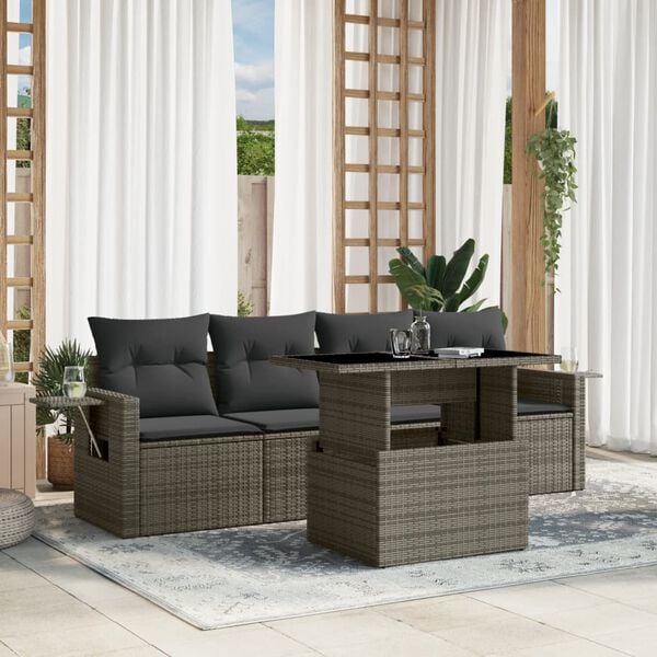 vidaXL Salon de jardin 5 pcs avec coussins gris r&eacute;sine tress&eacute;e