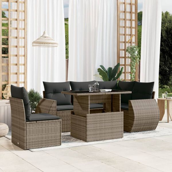 vidaXL Salon de jardin 6 pcs avec coussins gris r&eacute;sine tress&eacute;e