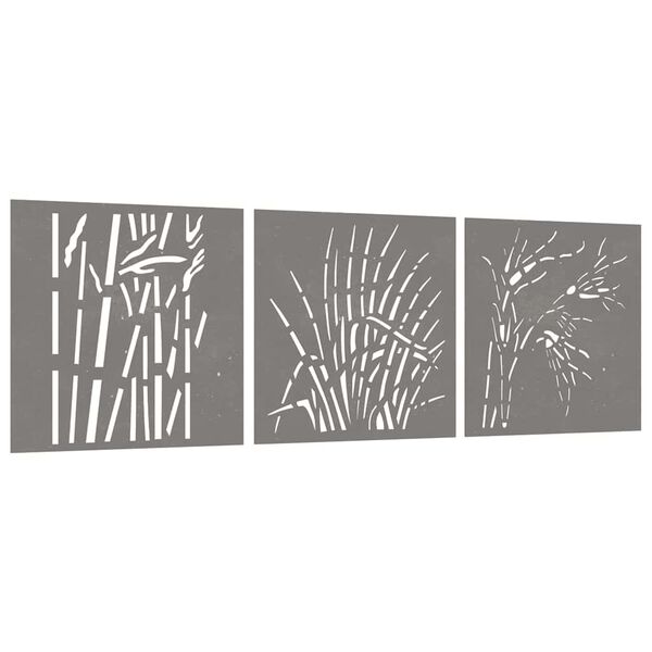 vidaXL D&eacute;corations murales jardin 3 pcs 55x55 cm design d'herbe