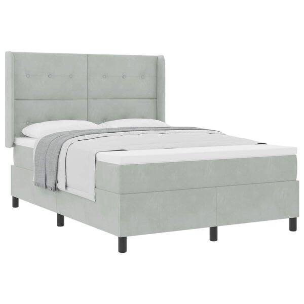 vidaXL Lit &agrave; ressorts avec matelas Gris clair 140 x 190 cm Velours