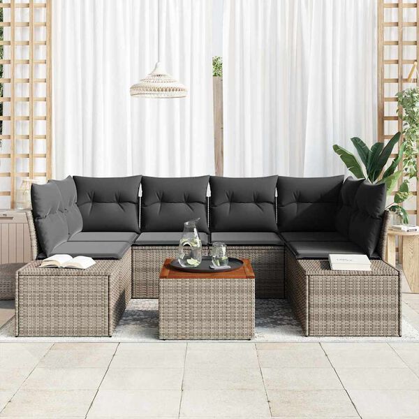 vidaXL Ensemble de canap&eacute; de jardin avec coussin 7 pcs Gris Poly rotin