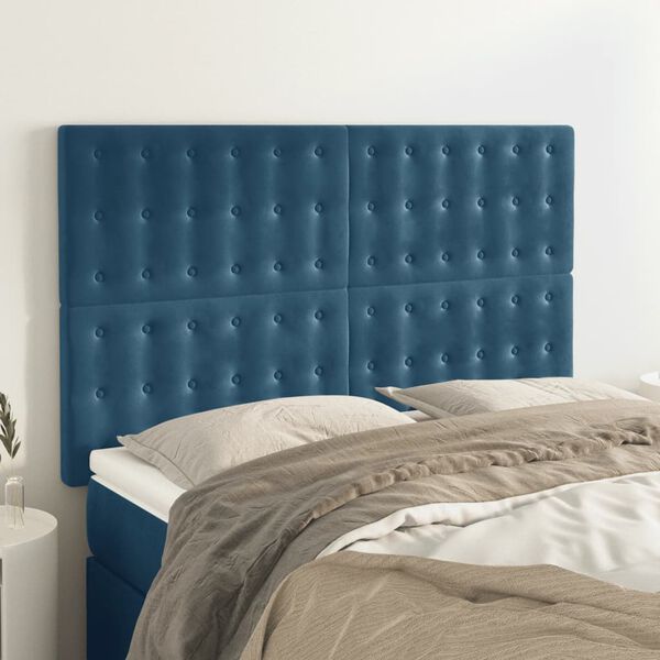 vidaXL T&ecirc;te de lit Bleu fonc&eacute; 144 x 5 x 118/128 cm Velours