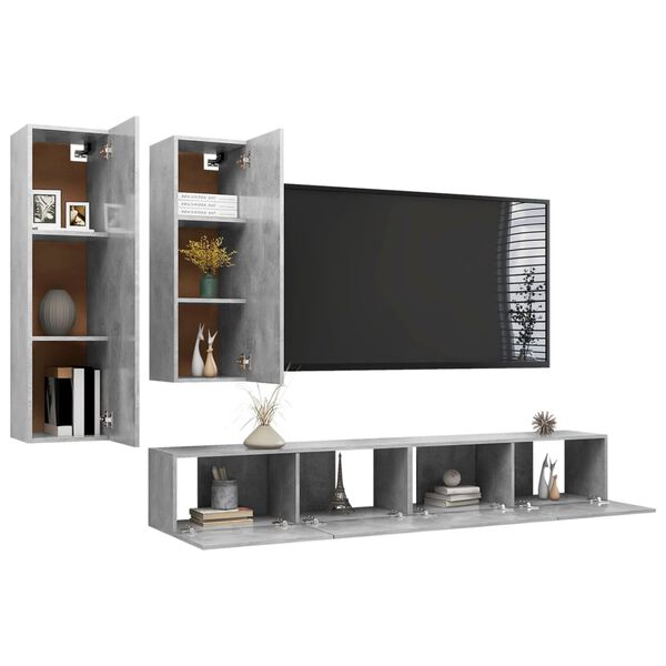 vidaXL Ensemble de meuble TV 4 pcs Gris b&eacute;ton Bois d'ing&eacute;nierie