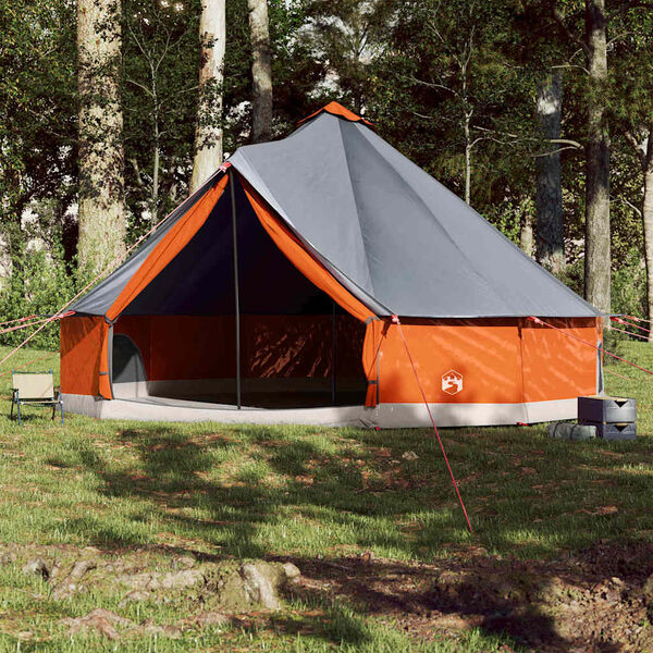 vidaXL Tente familiale tipi 12 personnes gris et orange imperm&eacute;able