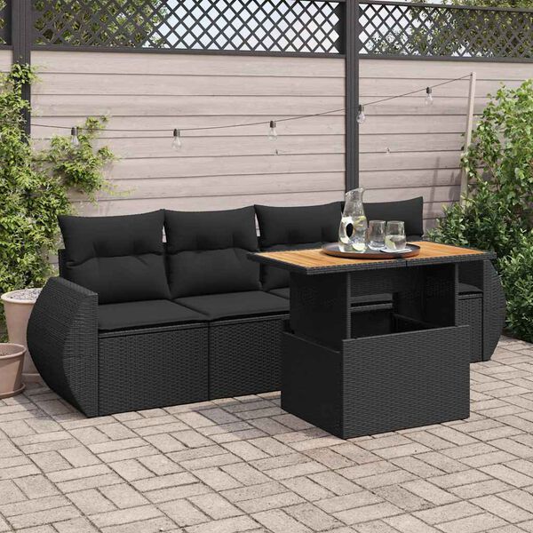 vidaXL Salon de jardin 5 pcs avec coussins noir r&eacute;sine tress&eacute;e