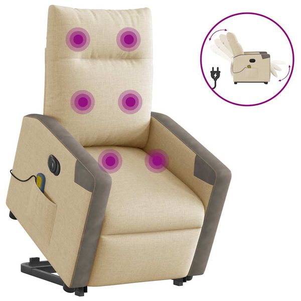 vidaXL Fauteuil inclinable de massage &eacute;lectrique Cr&egrave;me Tissu