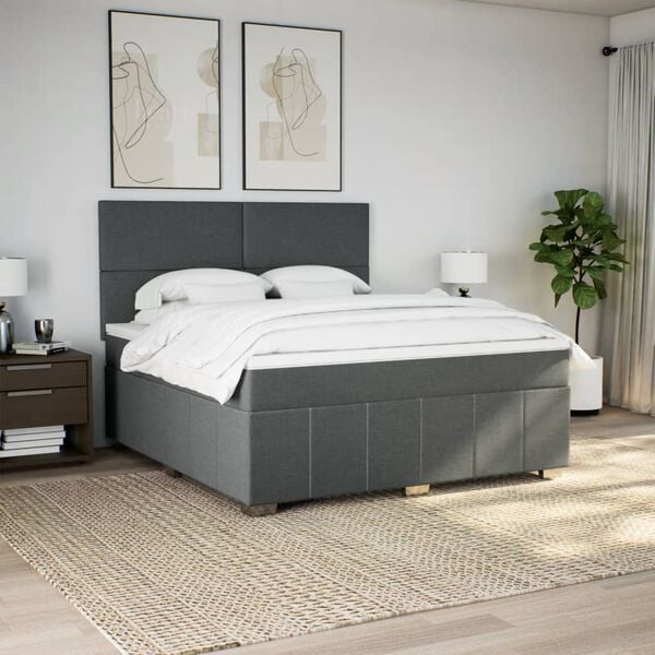 vidaXL Sommier &agrave; lattes de lit avec matelas Gris fonc&eacute; 180x200cm Tissu