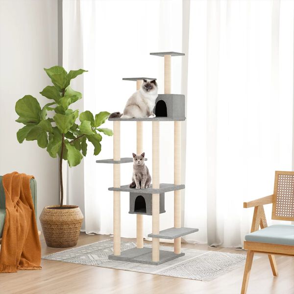 vidaXL Arbre &agrave; chat avec griffoirs en sisal Gris clair 176 cm
