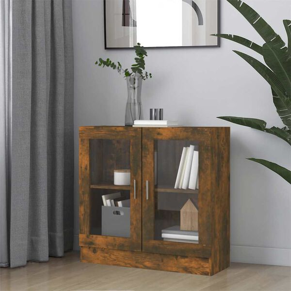 vidaXL Armoire &agrave; vitrine Ch&ecirc;ne fum&eacute; 82,5x30,5x80 cm Bois d'ing&eacute;nierie