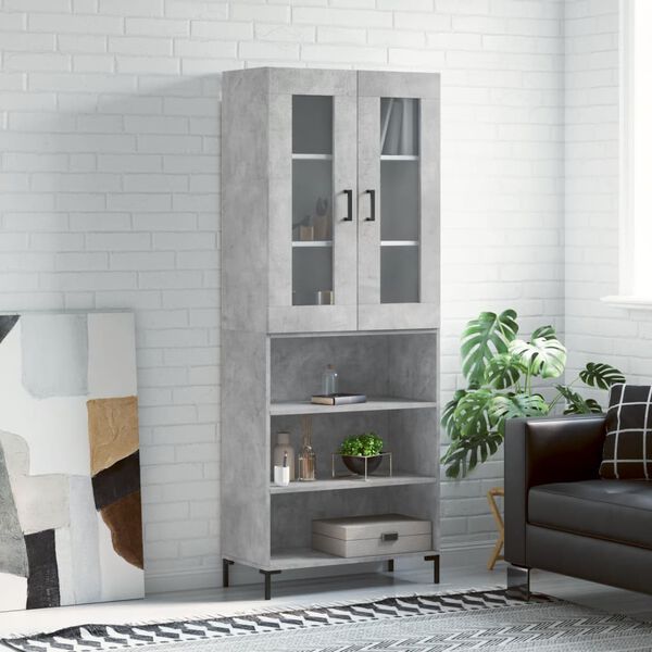 vidaXL Buffet haut Gris b&eacute;ton 69,5x34x180 cm Bois d'ing&eacute;nierie