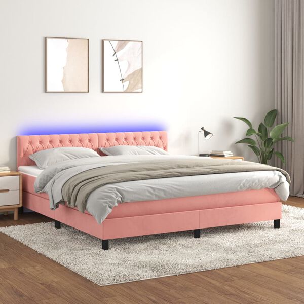 vidaXL Sommier &agrave; lattes de lit avec matelas et LED Rose 160x200 cm