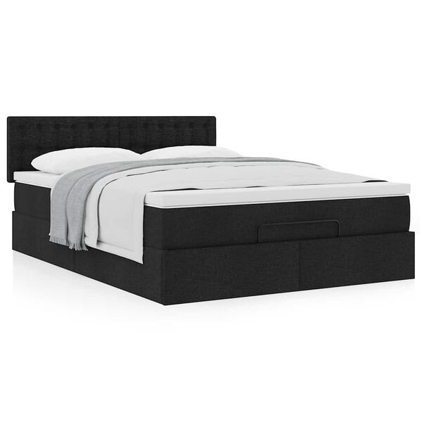 vidaXL Lit ottoman avec matelas noir 140x200 cm tissu