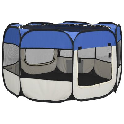 vidaXL Parc pliable pour chien avec sac de transport Bleu 110x110x58cm