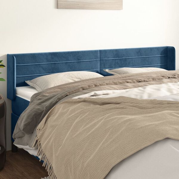 vidaXL T&ecirc;te de lit avec oreilles Bleu fonc&eacute; 203x16x78/88 cm Velours