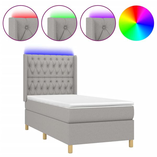 vidaXL Sommier &agrave; lattes de lit matelas LED Gris clair 90x190cm Tissu