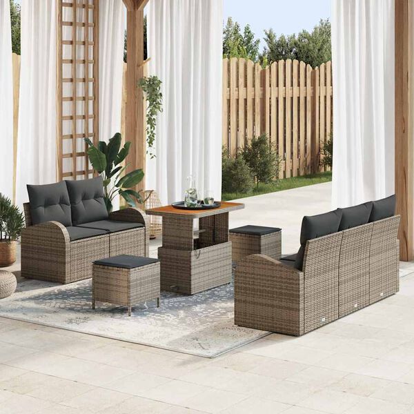vidaXL Ensemble de canap&eacute; de jardin avec coussin 8 pcs Gris polyrotin