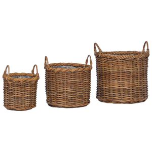 vidaXL Panier &agrave; plantes avec stockage 3 pcs Marron Rattan Kubu