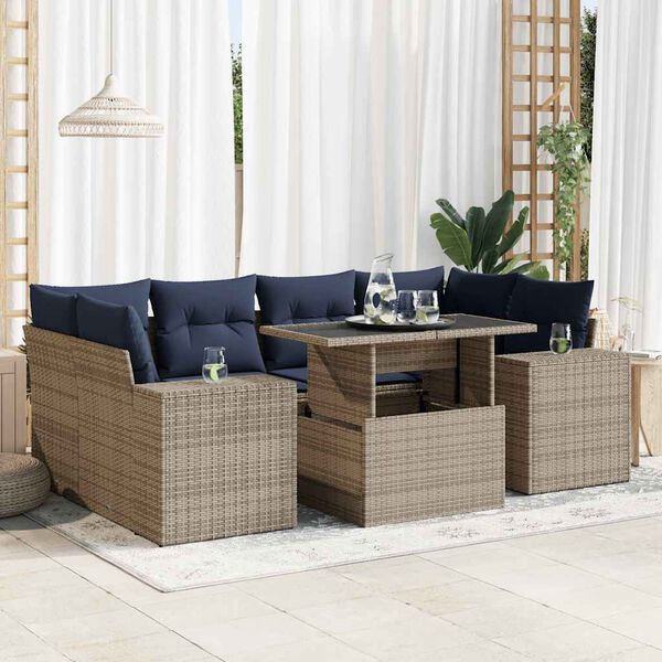vidaXL Salon de jardin avec coussins 7 pcs gris r&eacute;sine tress&eacute;e acacia