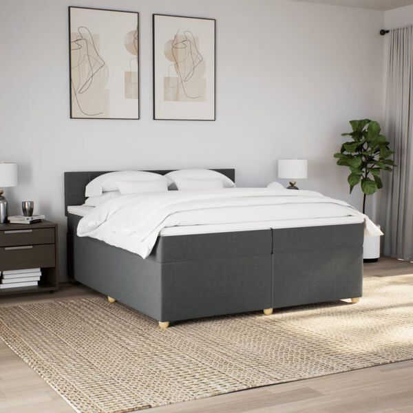 vidaXL Sommier &agrave; lattes de lit avec matelas Gris fonc&eacute; 200x200cm Tissu