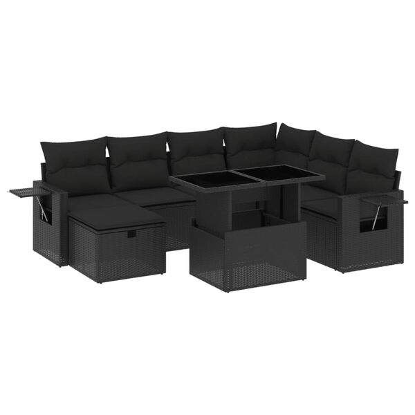 vidaXL Salon de jardin 8 pcs avec coussins noir r&eacute;sine tress&eacute;e