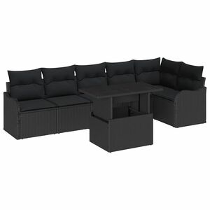 vidaXL Ensemble de canap&eacute; de jardin 7 pc Noir Poly Rattan