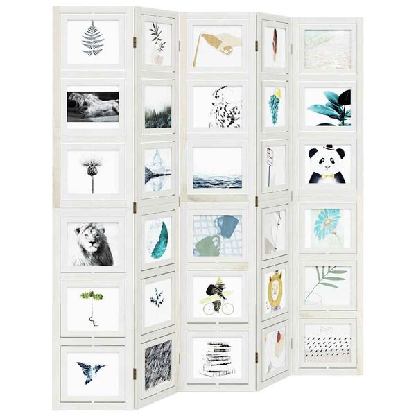 vidaXL Cloison de s&eacute;paration 5 panneaux blanc bois de paulownia massif